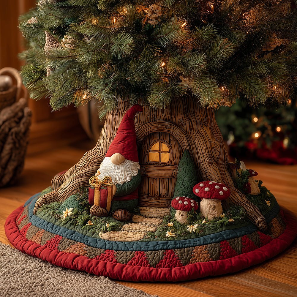 Gnome Small Gift Tree Skirt — Petite Holiday Tree Base With Playful Gnome Presents, Custom Size Options & Perfect Gift Packaging