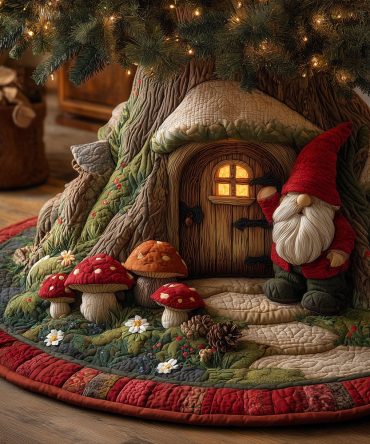 Gnome Welcome Home Tree Skirt — Made-To-Order Warm Holiday Base With Friendly Gnome Illustrations, Customizable For Any Tree Size
