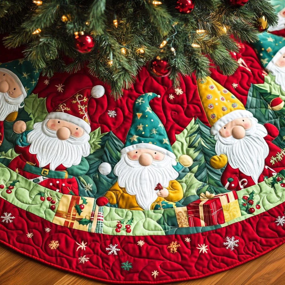 Gnome Workshop Artisan Tree Skirt — Made-To-Order Holiday Base With Crafty Gnome Design, Perfect For Handmade Holiday Themes