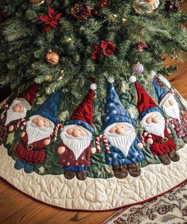 Gnome Yuletide Cheer Tree Skirt — Made-To-Order Holiday Base With Classic Gnome Scenery, Vibrant Seasonal Colors And Custom Sizes