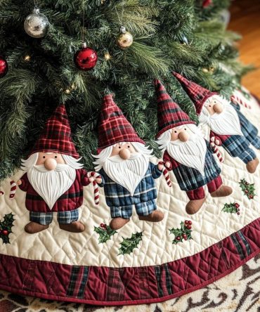 Gnome Festive Delights Tree Skirt — Handcrafted Holiday Base With Cheerful Gnome Motifs, Made-To-Order For Cozy Seasonal Decor