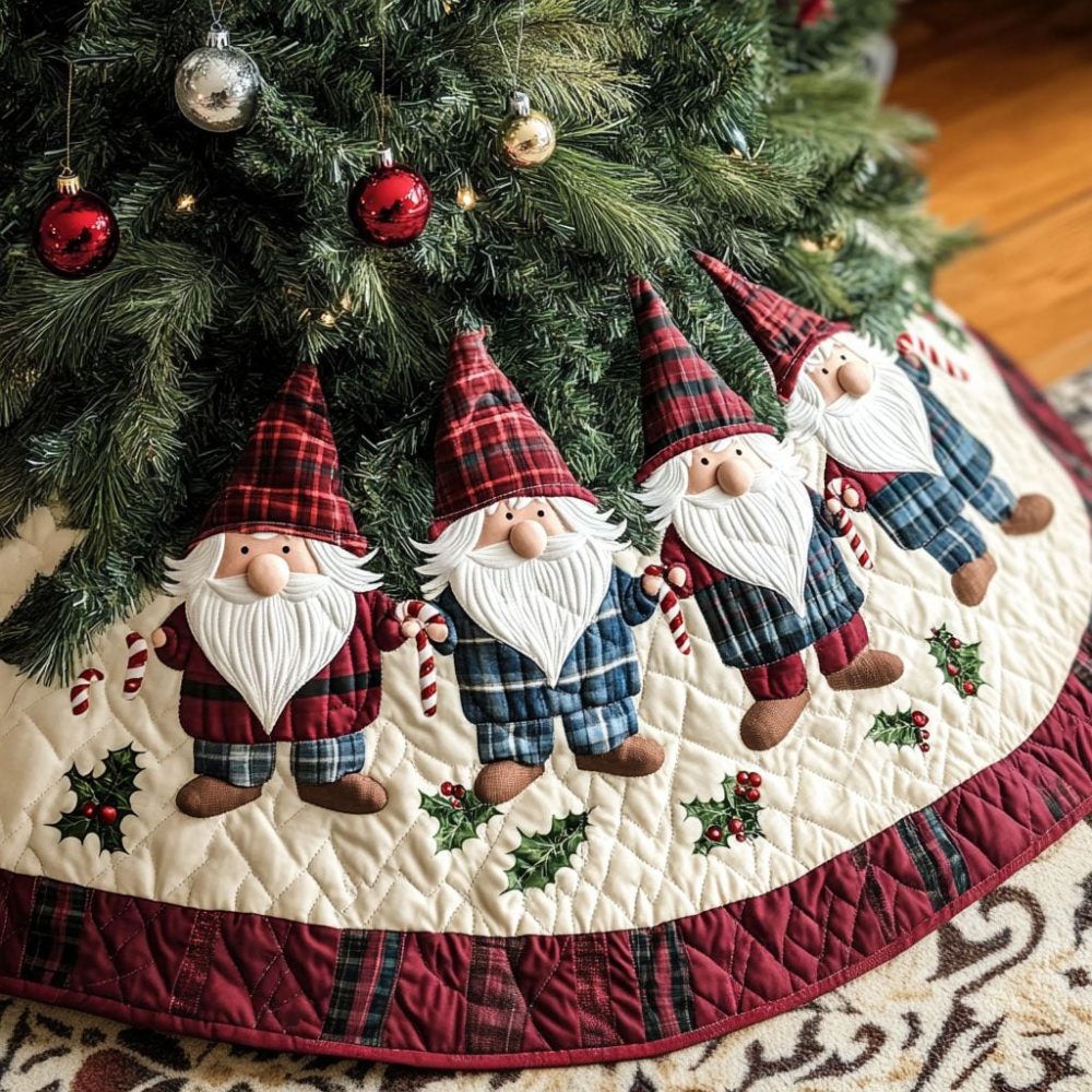 Gnome Festive Delights Tree Skirt — Handcrafted Holiday Base With Cheerful Gnome Motifs, Made-To-Order For Cozy Seasonal Decor