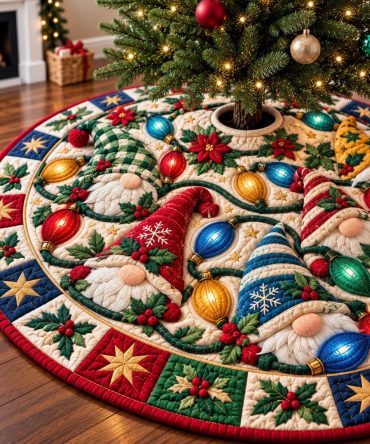 Gnomes Forest Friends Christmas Tree Skirt — Handcrafted Woodland Friends Scene, Custom Sizes For Playful Holiday Vibes