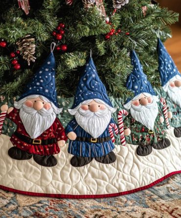 Gnomes Wonderland Christmas Tree Skirt — Made-To-Order Enchanted Holiday Base With Whimsical Gnome Design, Custom Sizes