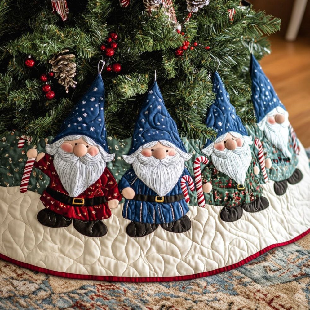 Gnomes Wonderland Christmas Tree Skirt — Made-To-Order Enchanted Holiday Base With Whimsical Gnome Design, Custom Sizes