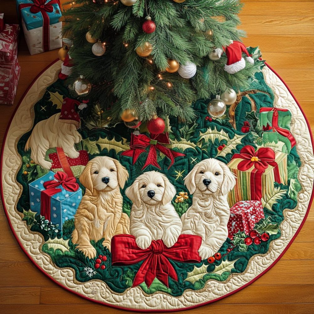 Golden Bells Are Ringing Christmas Tree Skirt — Handcrafted Bell Accent Holiday Skirt, Luxe Gold Detailing, Made-To-Order
