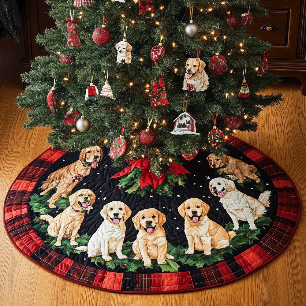 Golden Festive Fun Tree Skirt — Vibrant Gold Holiday Base, Made-To-Order Cheerful Christmas Decoration For Family Homes