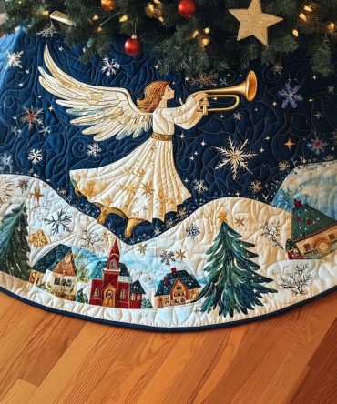 Golden Notes Musical Christmas Tree Skirt — Made-To-Order Holiday Decor With Music-Inspired Gold Motifs, Custom Sizes Available