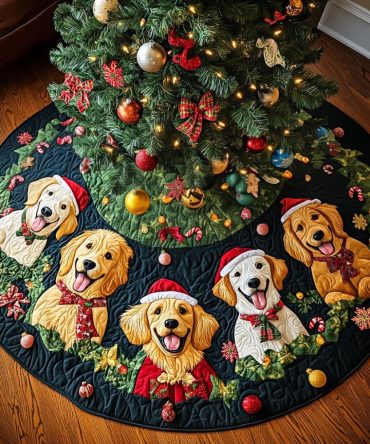 Handcrafted Golden Retriever Candies Tree Skirt — Sweet Holiday Accent For Dog Lovers, Custom Made To Order Christmas Decor