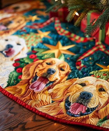 Premium Custom Golden Retriever Holiday Tree Skirt — Plush Festive Pet-Lover Christmas Decor, Made To Order