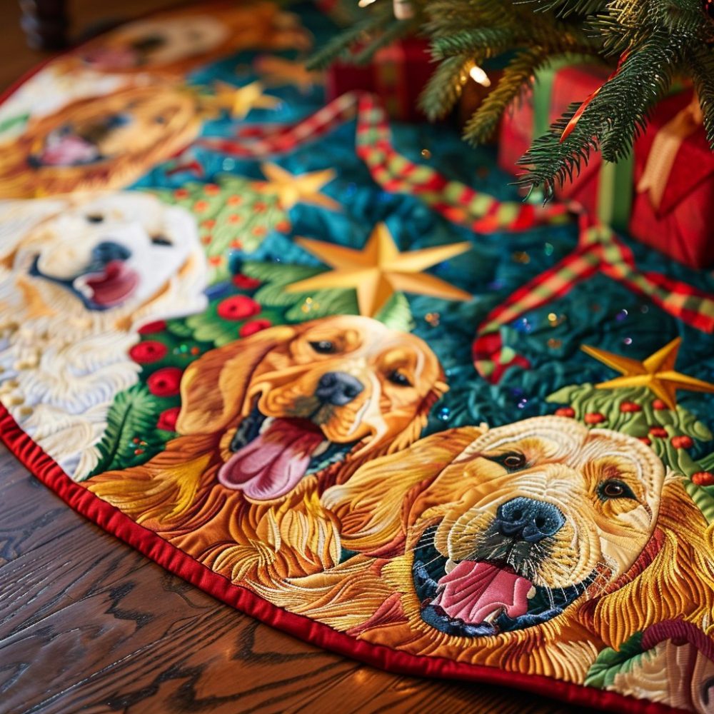 Premium Custom Golden Retriever Holiday Tree Skirt — Plush Festive Pet-Lover Christmas Decor, Made To Order