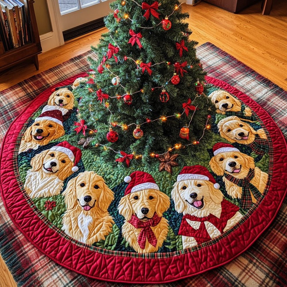 Golden Retriever 'Christmas Joy' Custom Tree Skirt — Personalized Holiday Centerpiece, Soft Fabric, Thoughtful Gift For Dog Families