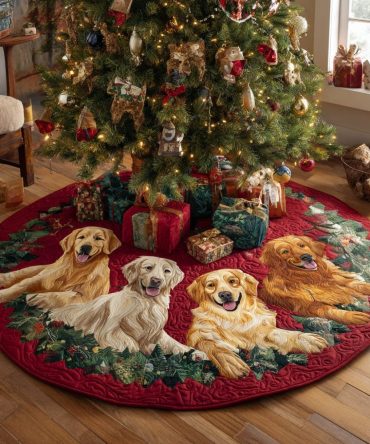 Luxury Golden Retriever 'Dream Luxe' Christmas Tree Skirt — Personalized Velvet Holiday Decor, Handmade Custom Gift For Pet Lovers
