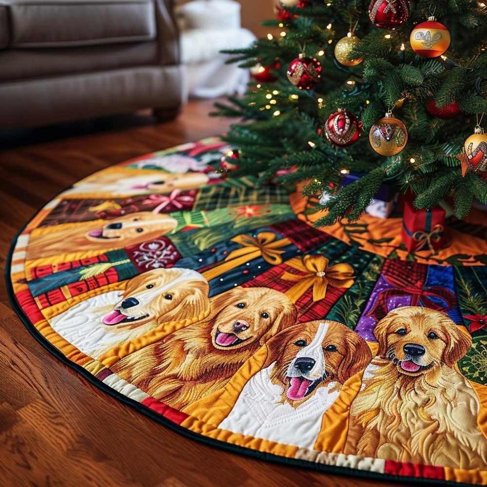 Gift-Ready Golden Retriever Custom Tree Skirt — Personalized Christmas Base, Fast Made-To-Order Production, Ideal Present For Dog Owners