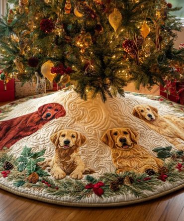 Rainbow Patch Ring Christmas Tree Skirt With Golden Retrievers - Vibrant Custom Holiday Tree Skirt, Perfect Gift For Dog Owners