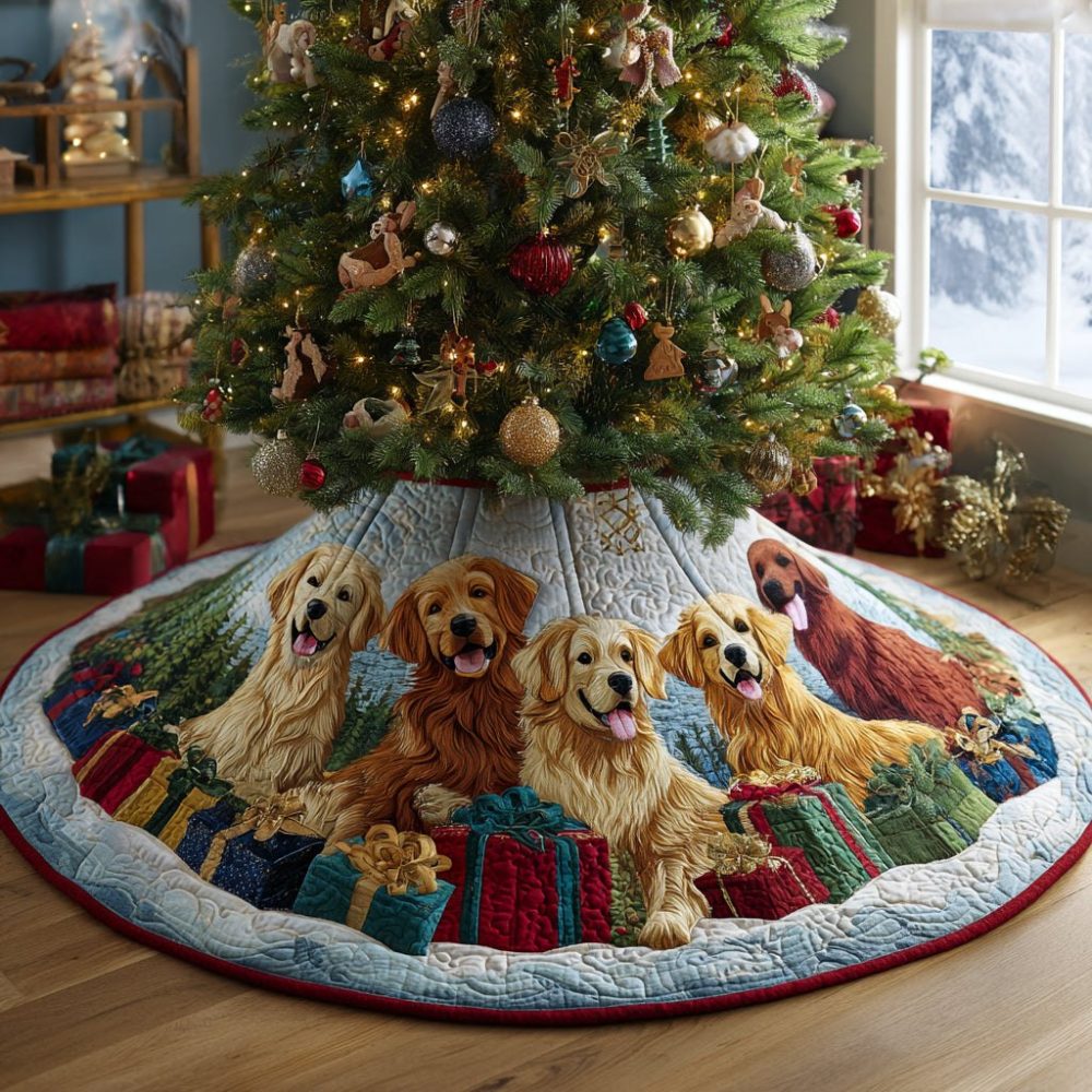 Golden Retriever 'Love' Custom Christmas Tree Skirt — Personalized Pet-Themed Holiday Decor, Soft Touch, Ideal Family Gift