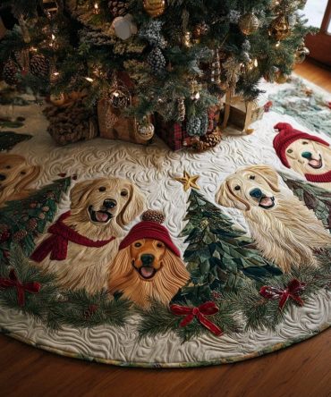 Elegant Golden Retriever 'Noel' Christmas Tree Skirt — Personalized Holiday Base, Premium Materials, Perfect Keepsake Gift