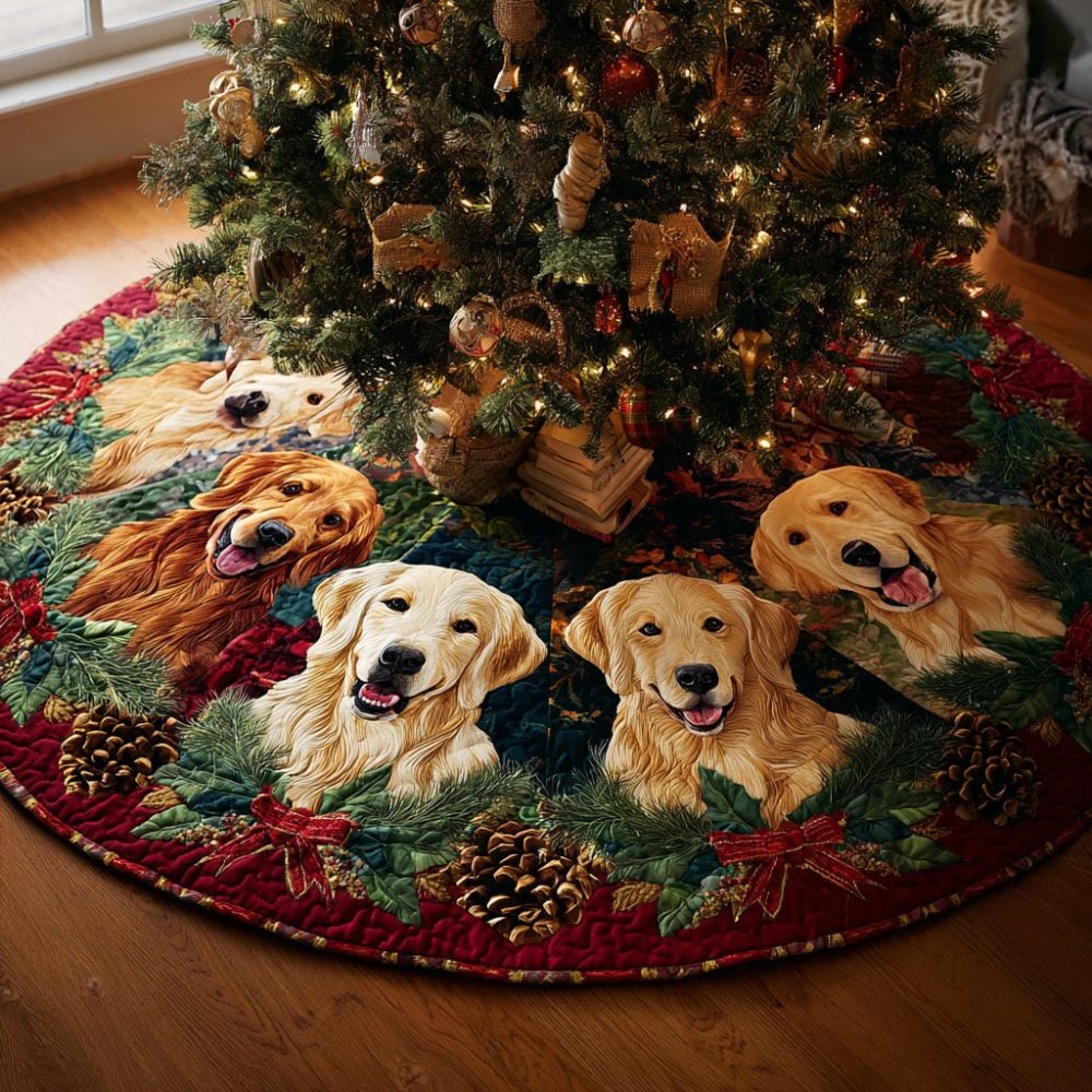 Cozy Golden Retriever 'Warmth' Christmas Tree Skirt — Custom-Made Holiday Accent, Machine-Washable, Personalized For Pet Families