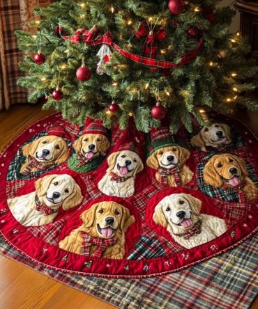 Golden Retriever Wonderland Custom Christmas Tree Skirt — Personalized Dog Lover Holiday Skirt, Washable, Made-To-Order