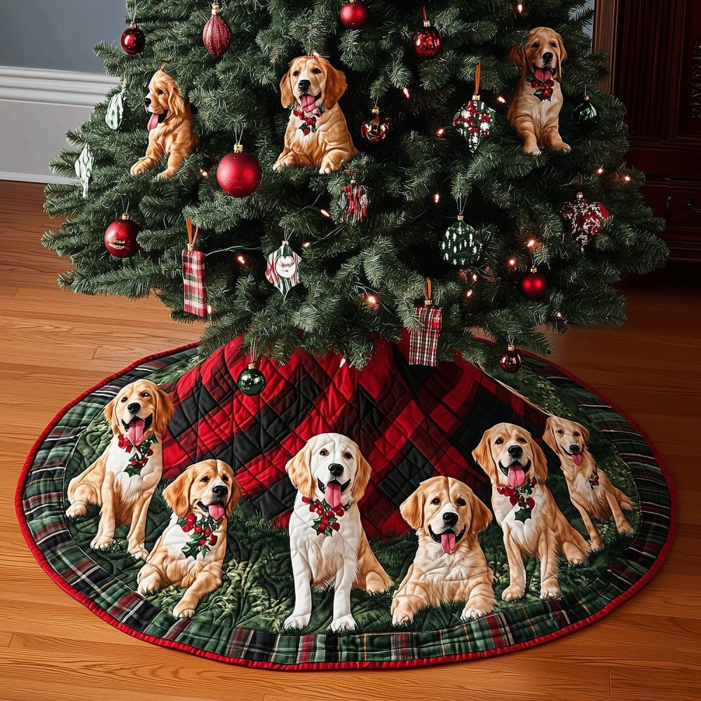 Festive Golden Retriever 'Xmas' Custom Tree Skirt — Personalized Holiday Base, Durable Fabric, Perfect Gift For Pet Parents