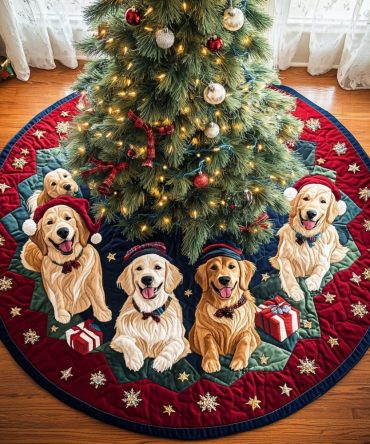 Golden Retriever 'Glow' Custom Holiday Tree Skirt — Bright Personalized Christmas Accent, Plush Material, Tailored For Pet Lovers