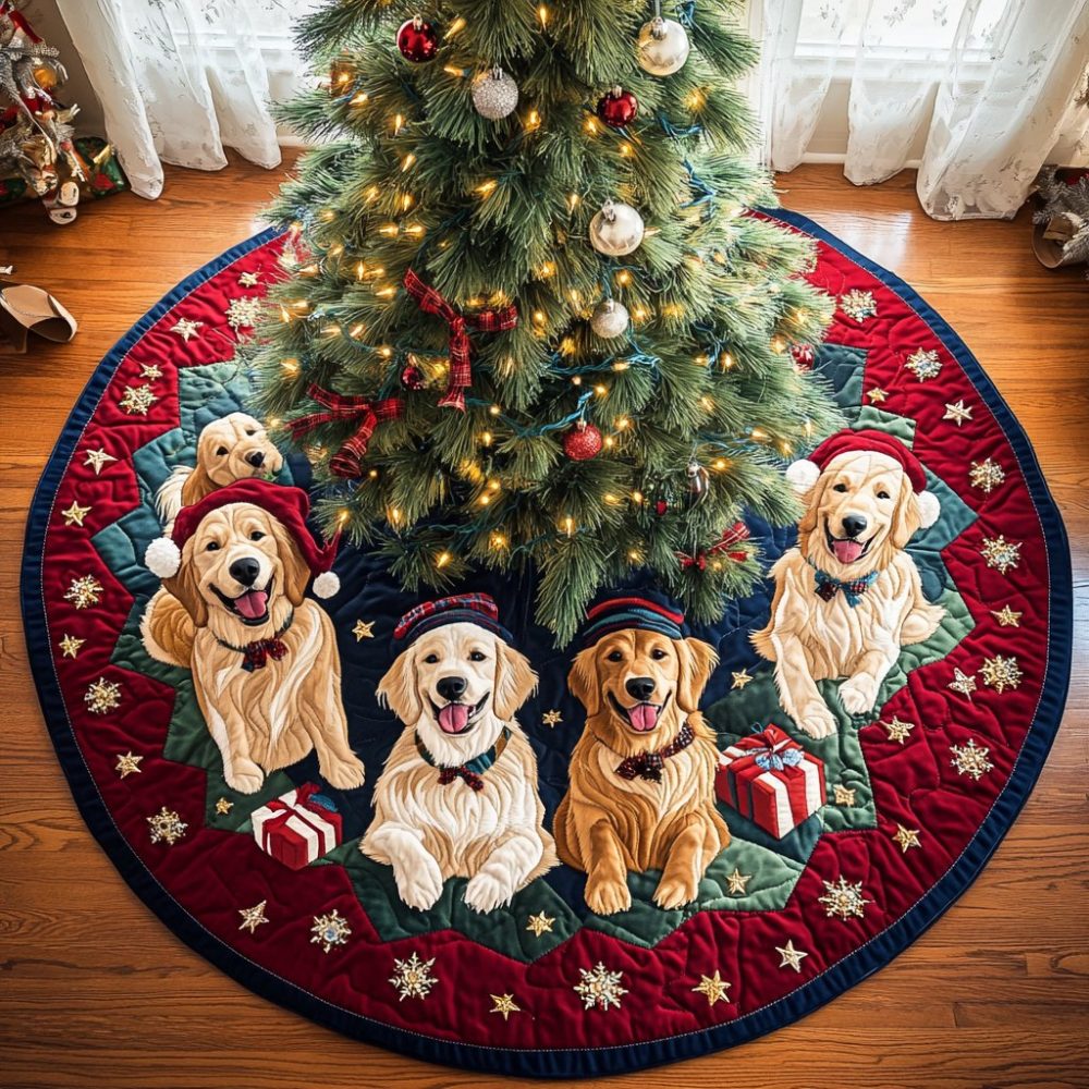 Golden Retriever 'Glow' Custom Holiday Tree Skirt — Bright Personalized Christmas Accent, Plush Material, Tailored For Pet Lovers