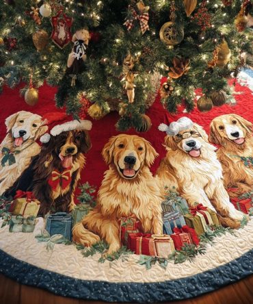 Handmade Golden Retriever 'Harmony' Christmas Tree Skirt — Custom Holiday Decor, Embroidered Option, Premium Gift For Dog Families