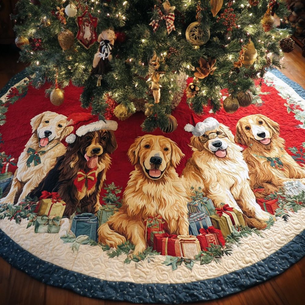Handmade Golden Retriever 'Harmony' Christmas Tree Skirt — Custom Holiday Decor, Embroidered Option, Premium Gift For Dog Families