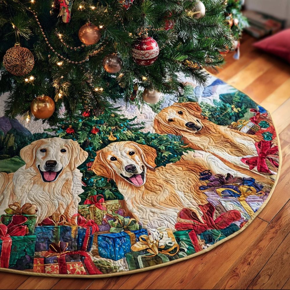 Golden Retriever 'Joy' Custom Tree Skirt — Festive Personalized Christmas Decor, Soft Fabric, Ideal Holiday Present For Dog Lovers