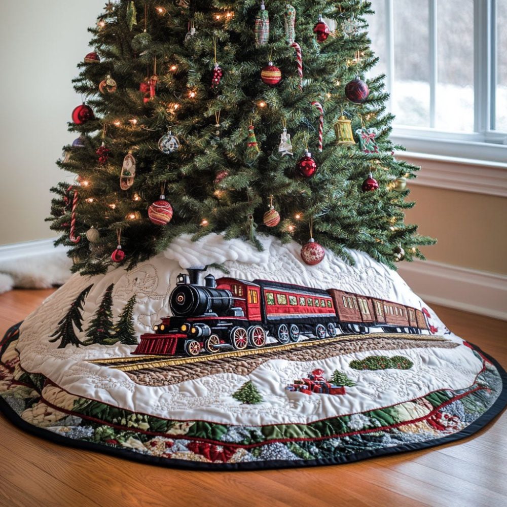 Golden Serenity Holiday Tree Skirt — Tranquil Gold-Toned Christmas Tree Skirt, Made-To-Order Luxury Textile & Custom Fit Options