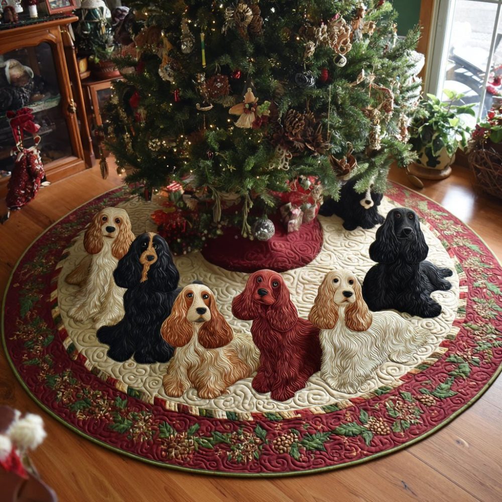 Golden Spaniel Joy Tree Skirt — Custom Spaniel Christmas Skirt With Gold Accents, Handmade For Pet Lovers & Personalized Options