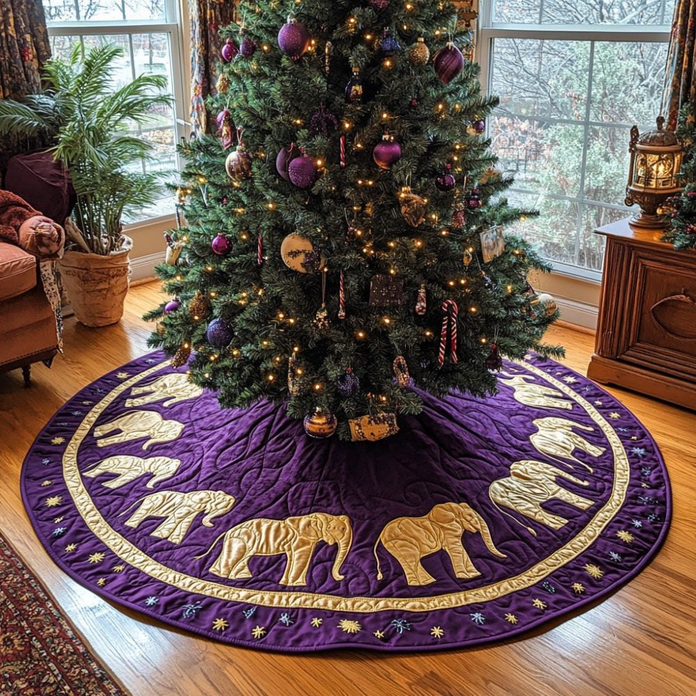 Golden Trunks Holiday Tree Skirt — Handcrafted Christmas Tree Skirt With Gold Trunk Motif, Custom Sizes & Premium Materials