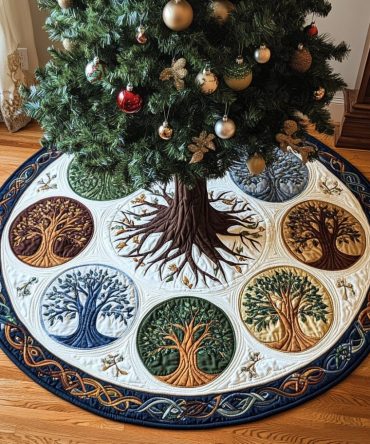 Golden Veins Festive Tree Skirt — Luxurious Gold-Patterned Christmas Tree Skirt, Customizable Sizes & Handcrafted Finishes