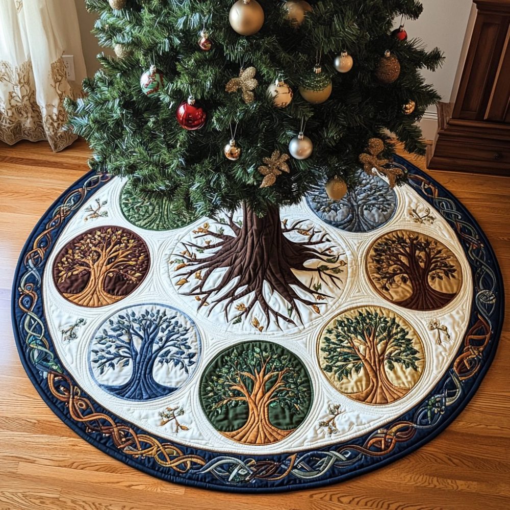 Golden Veins Festive Tree Skirt — Luxurious Gold-Patterned Christmas Tree Skirt, Customizable Sizes & Handcrafted Finishes
