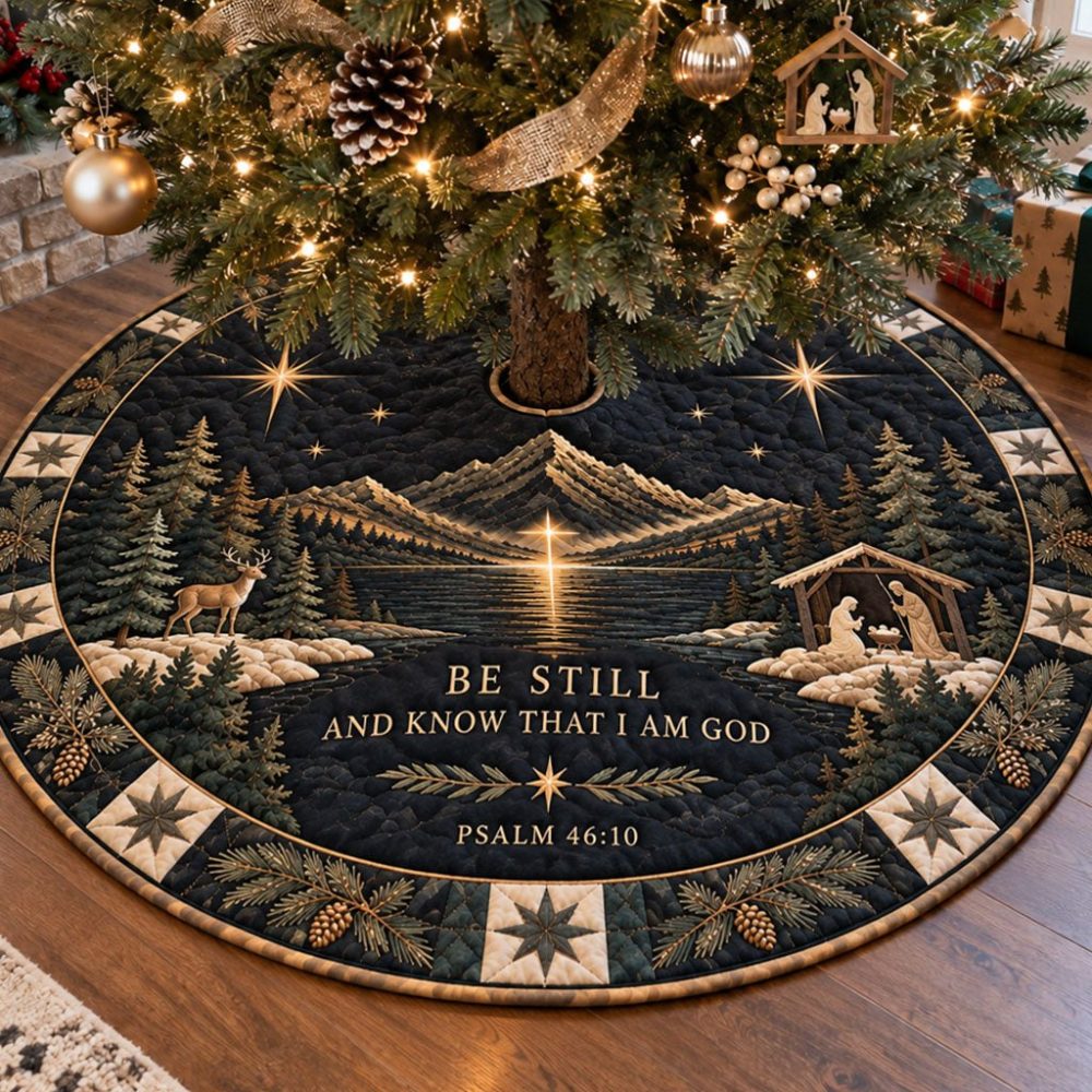 Grace Upon Christmas Tree Skirt — Elegant Handmade Holiday Skirt With Grace Motif, Customizable & Gift-Ready