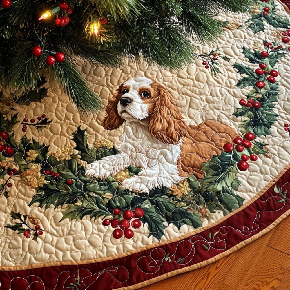 Graceful Spaniel Decorative Tree Skirt — Custom Pet-Themed Christmas Tree Skirt, Handmade For Dog Lovers & Made-To-Order Sizes
