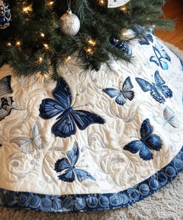 Graceful Wings Holiday Tree Skirt — Handcrafted Elegant Christmas Tree Skirt In Soft Textiles, Custom Colors & Made-To-Order Sizing
