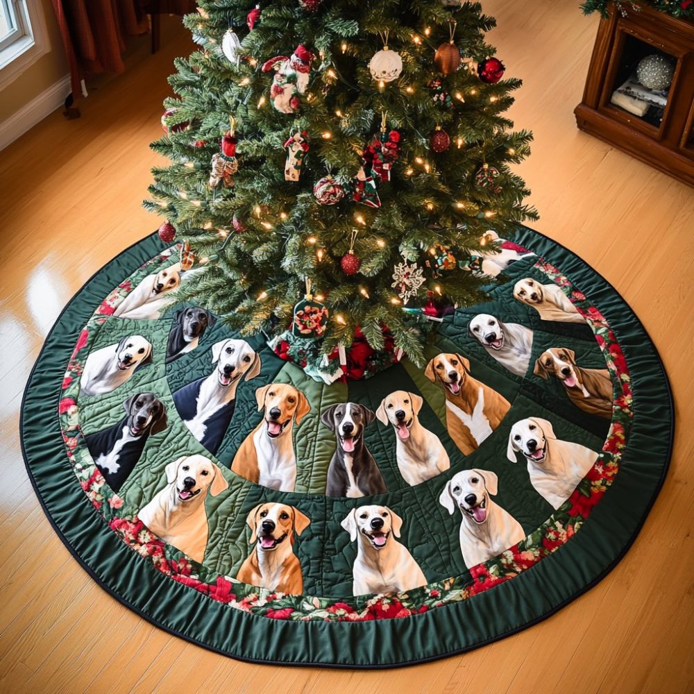 Greyhound Christmas Cheer Made-To-Order Tree Skirt — Handmade Festive Skirt For Pet-Loving Homes, Custom Sizes & Color Options