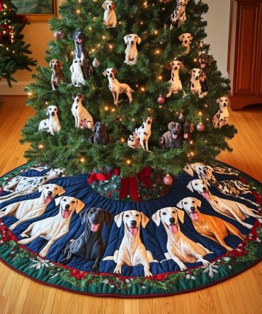 Greyhound Christmas Delight Custom Tree Skirt — Made-To-Order Handmade Holiday Skirt For Dog Lovers, Durable & Photo-Ready Design