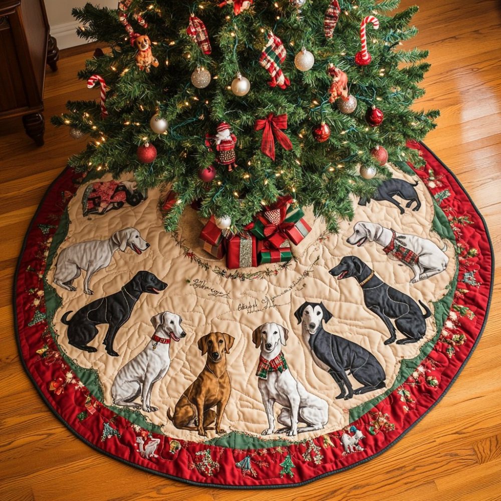 Greyhound Joy Handcrafted Christmas Tree Skirt — Made-To-Order Festive Skirt For Dog Lovers, Personalized Holiday Decor & Gift Ready