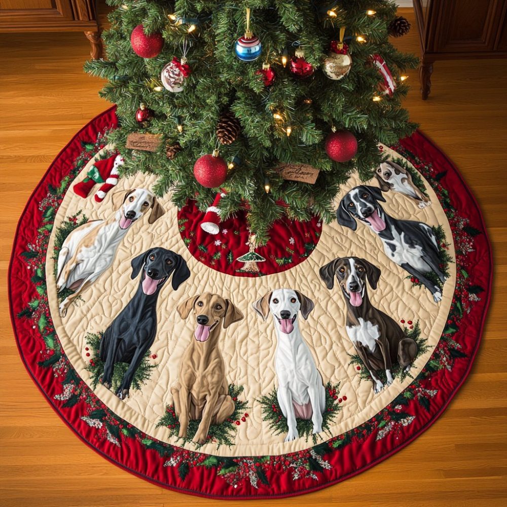 Greyhound Wonderland Custom Christmas Tree Skirt — Made-To-Order Pet-Themed Holiday Skirt, Handmade For Greyhound Lovers & Gifts