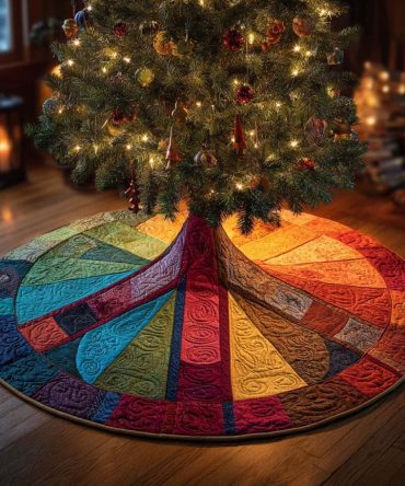 Groovy Sunburst Custom Christmas Tree Skirt — Retro-Inspired Handmade Holiday Skirt, Made-To-Order For Unique Festive Styling