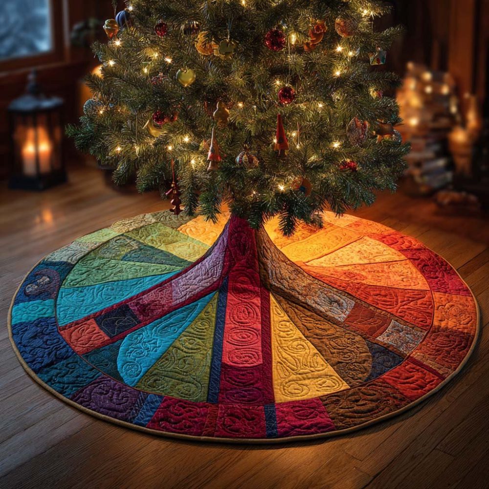 Groovy Sunburst Custom Christmas Tree Skirt — Retro-Inspired Handmade Holiday Skirt, Made-To-Order For Unique Festive Styling