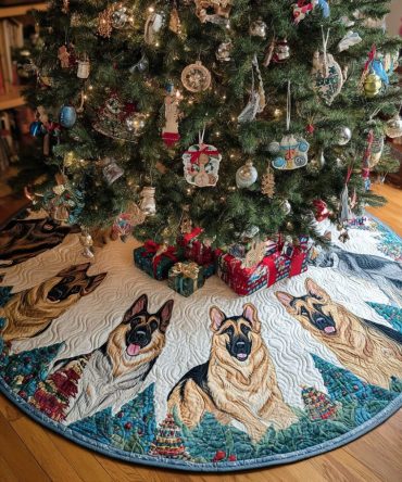 Loyal German Shepherd Personalized Christmas Tree Skirt — Custom Made-To-Order Holiday Skirt With Gsd Artwork For Dog Lovers