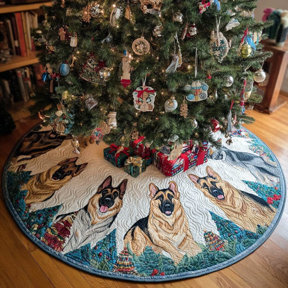 Loyal German Shepherd Personalized Christmas Tree Skirt — Custom Made-To-Order Holiday Skirt With Gsd Artwork For Dog Lovers