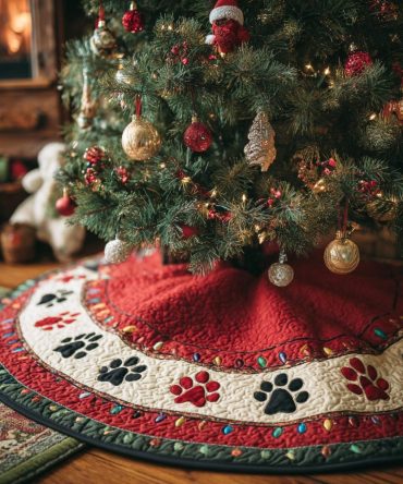 Festive Paws Custom Christmas Tree Skirt — Made-To-Order Holiday Tree Skirt With Cute Paw Prints, Ideal Gift For Pet Owners