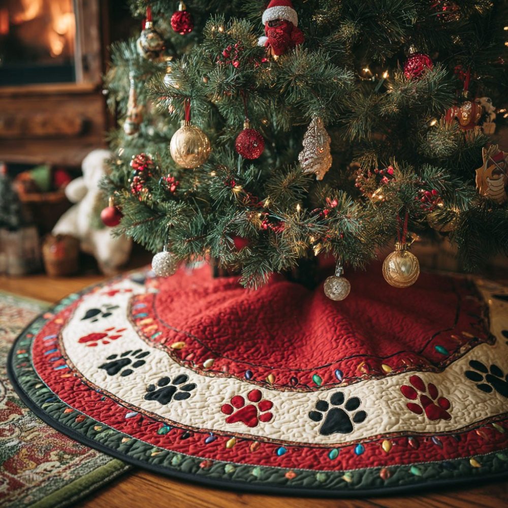 Festive Paws Custom Christmas Tree Skirt — Made-To-Order Holiday Tree Skirt With Cute Paw Prints, Ideal Gift For Pet Owners