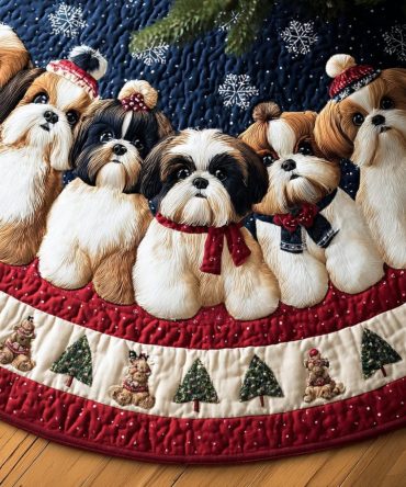 Cute Shih Tzu Custom Christmas Tree Skirt — Made-To-Order Holiday Decor For Shih Tzu Owners With Personalized Pet Art
