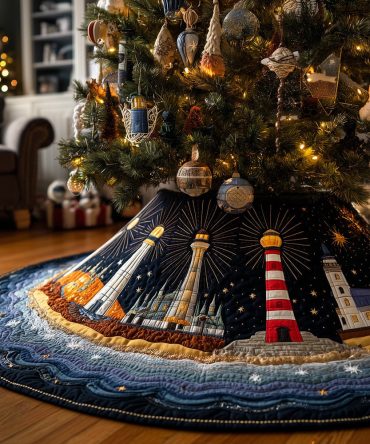 Nautical Harbor Light Custom Christmas Tree Skirt — Premium Made-To-Order Coastal Lighthouse Holiday Tree Skirt For Elegant Decor
