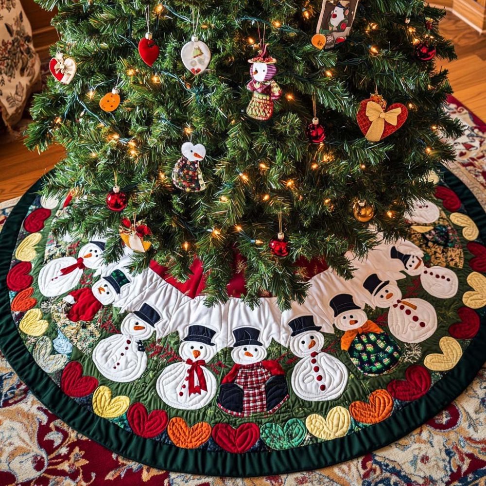 Heartfelt Snowmen Christmas Tree Skirt — Charming Handmade Snowman Skirt, Made-To-Order With Cozy Winter Accents And Personalization Options